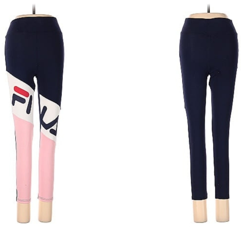 🆕 Fila Navy pink & white active athleisure yoga sports Cotton-blend Leggings_Sm